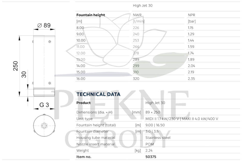 dane techniczne oase 50375 HighJet30